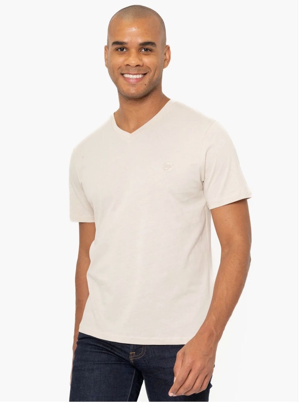 Montpellier XL Ivory V-Neck Cotton Short Sleeve T-Shirt by VELLAPAIS